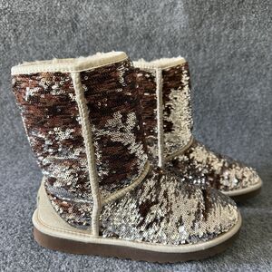 UGG 3353 Sequin Mid-Calf Brown Silver Bootie Women’s Boots Size 7